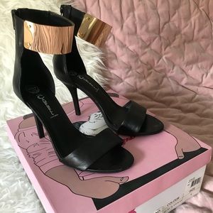 Jeffrey Campbell Black and Gold Inaba Heels